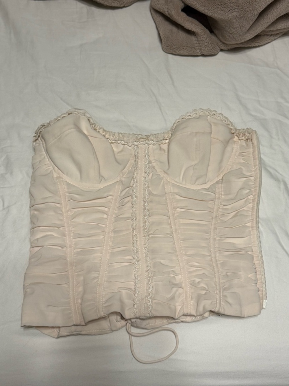 Oh Polly Strapless Ruched Bustier Corset in Light Blush